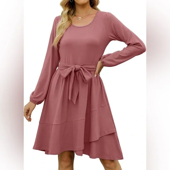 Long Sleeve Crew Neck Midi Dress | Color: Pink | Size: M | Ashleyn617'S Closet